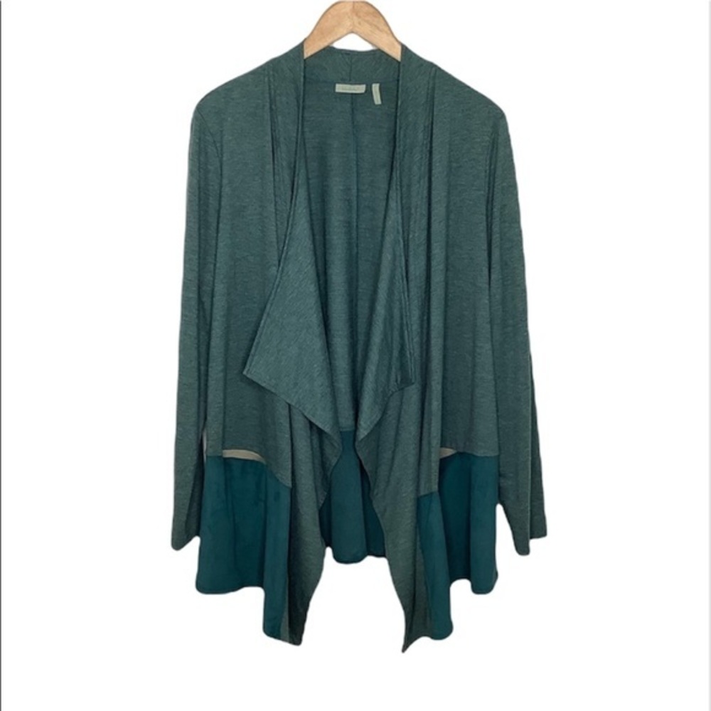 LOGO By Lori Goldstein dual color suede like accent open cardigan size XL EUC
